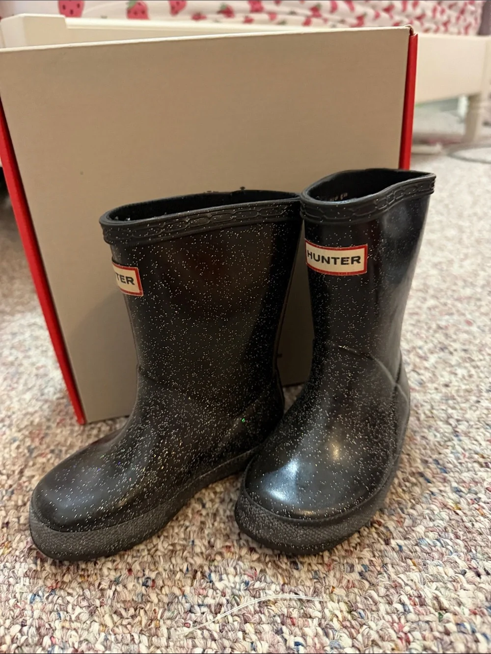 Hunter Kids Rubber Boots in Black Sparkles